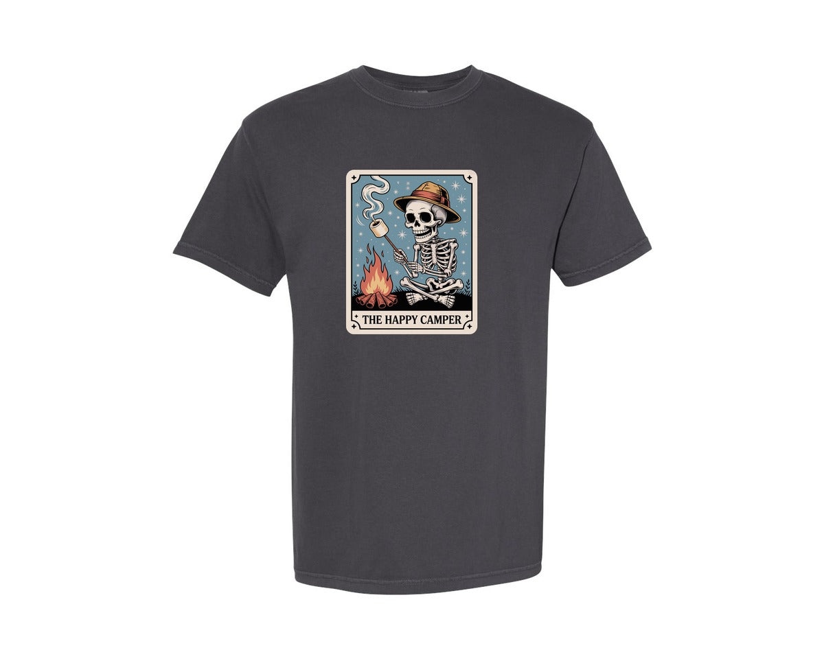 brand:Comfort Colors|color:Graphite|The Happy Camper Skeleton Camping 2 Graphic T-Shirt