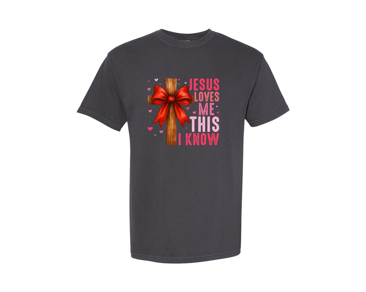 brand:Comfort Colors|color:Graphite|Jesus Loves Me This I Know 3 Graphic T-Shirt