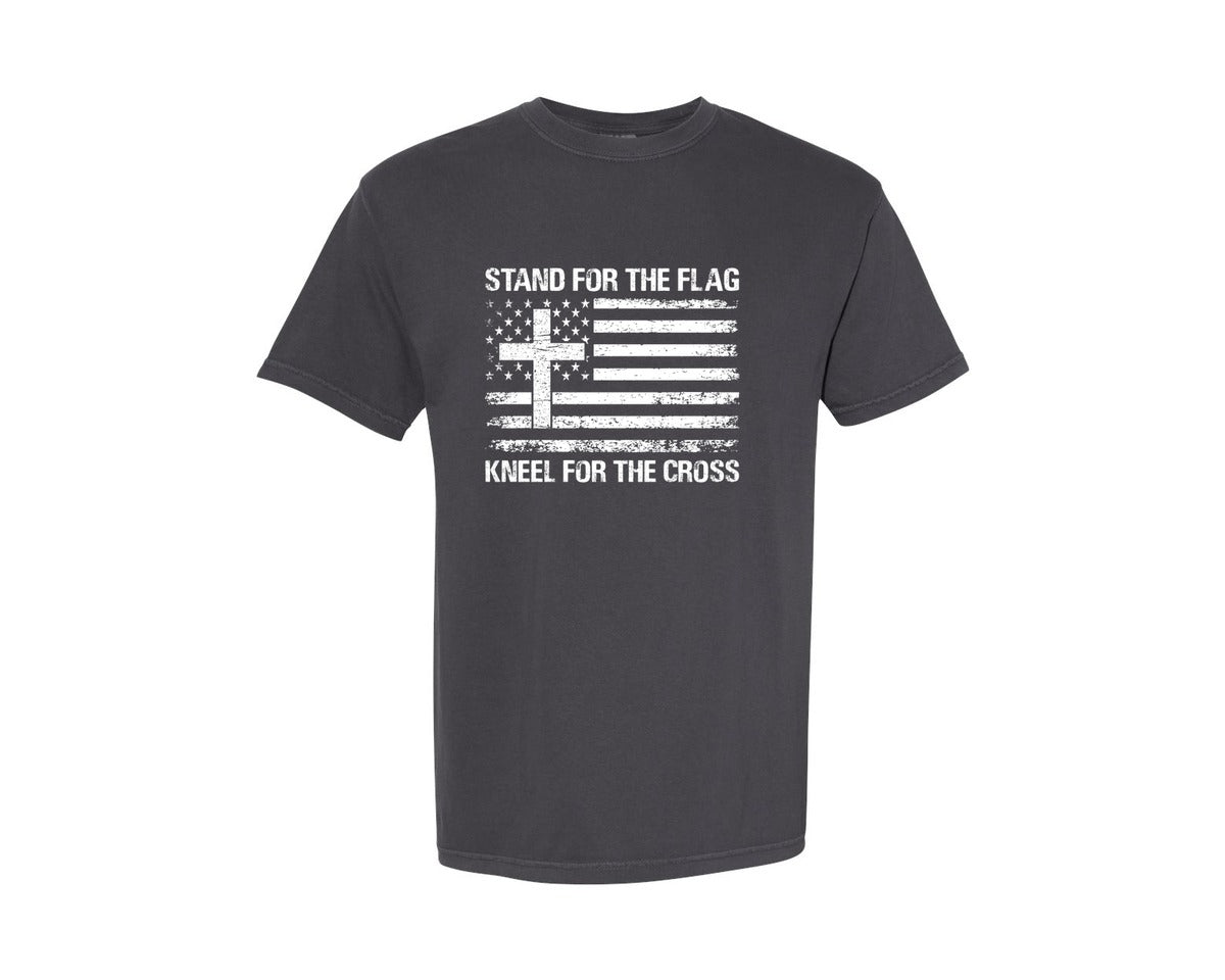 brand:Comfort Colors|color:Graphite|Stand For The Flag Kneel For The Cross 13 Graphic T-Shirt