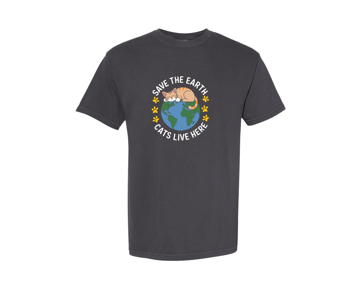 brand:Comfort Colors|color:Graphite|Save The Earth Cats Live Here T Shirt 2 Graphic T-Shirt