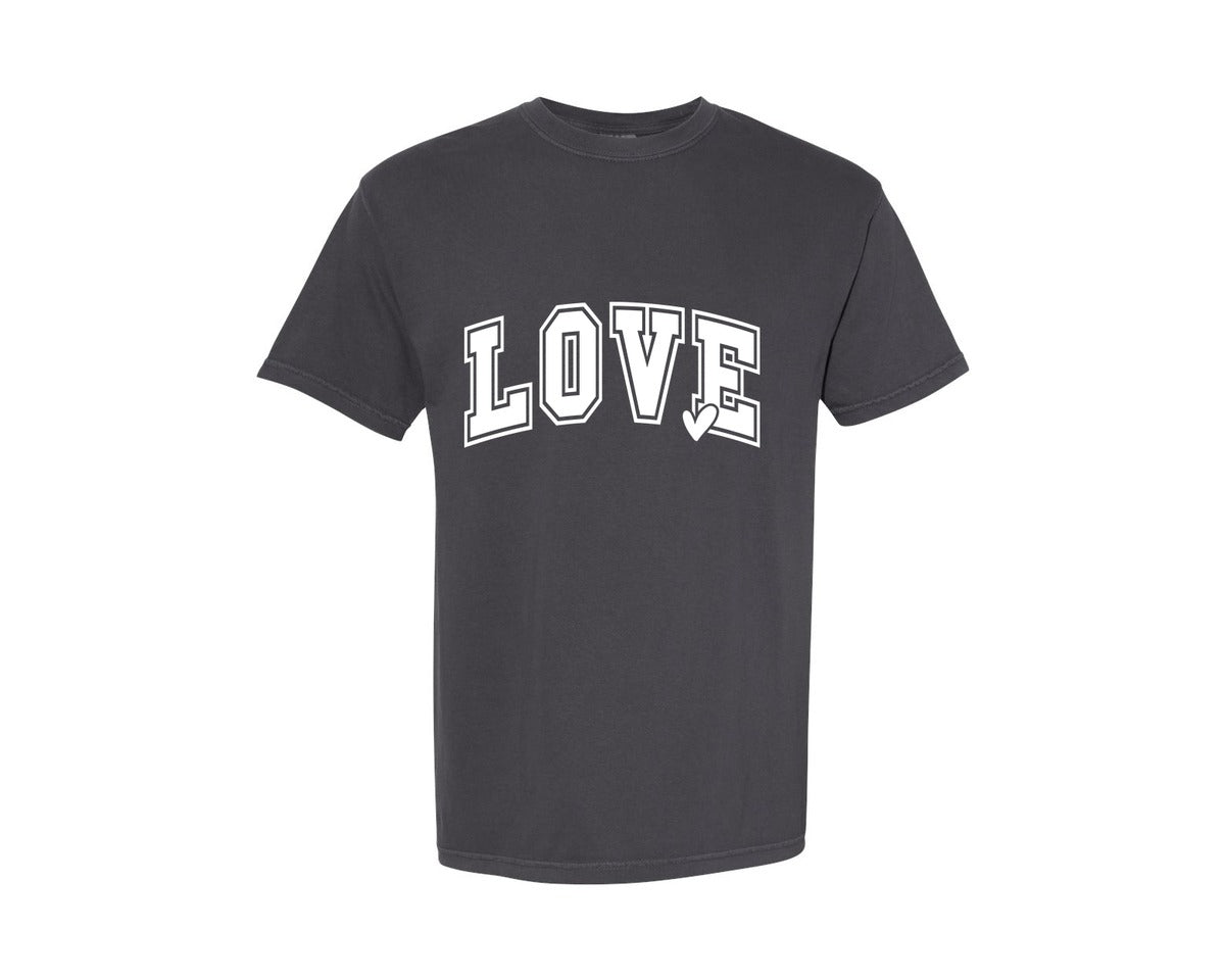 brand:Comfort Colors|color:Graphite|Love Varsity Valentines Day Graphic T-Shirt