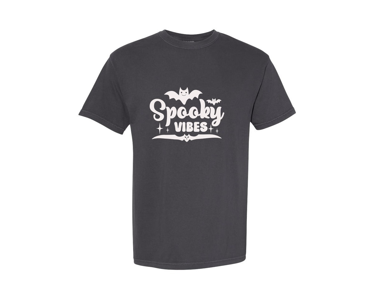 brand:Comfort Colors|color:Graphite|Spooky Vibes Funny Halloween Graphic T-Shirt