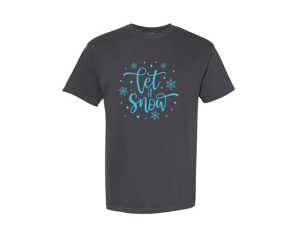 brand:Comfort Colors|color:Graphite|Let It Snow Text Winter Quote Graphic T-Shirt
