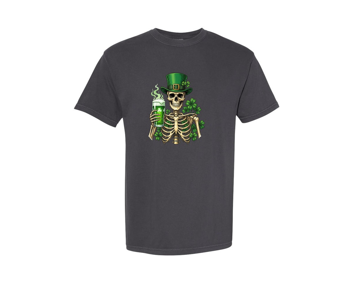 brand:Comfort Colors|color:Graphite|Skeleton Drinking Beer St Patrick Graphic T-Shirt