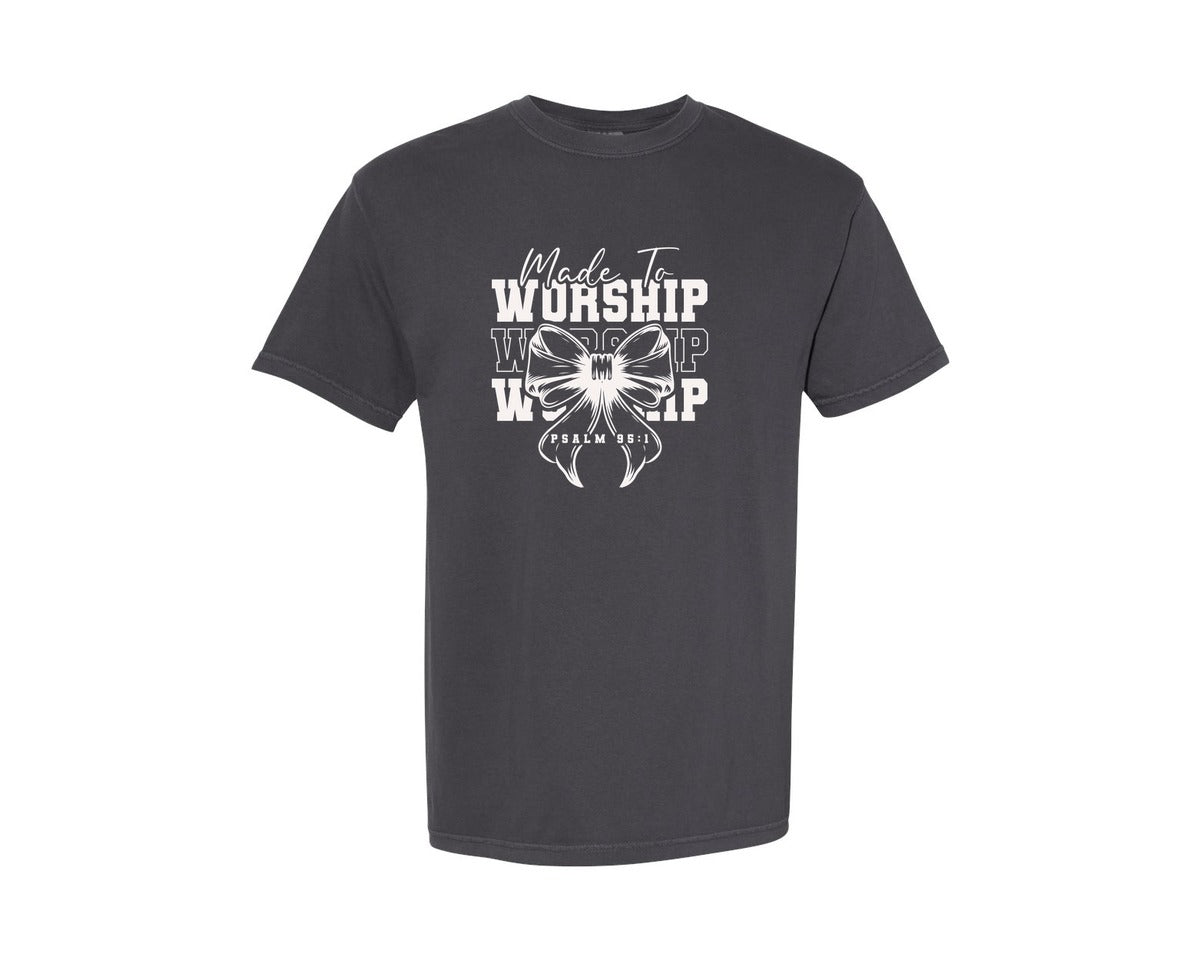 brand:Comfort Colors|color:Graphite|Made To Worship Christian 6 Graphic T-Shirt