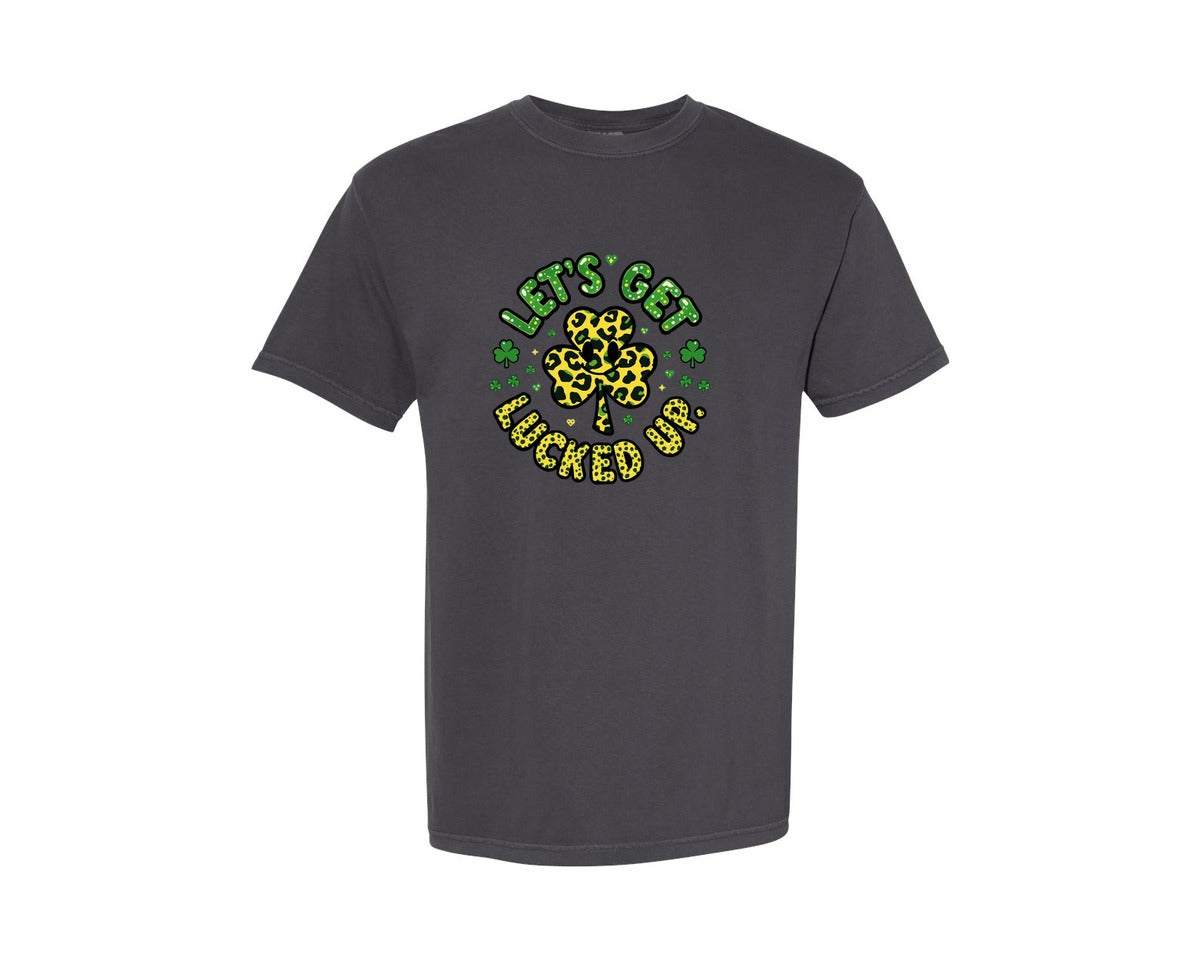 brand:Comfort Colors|color:Graphite|Lets Get Lucked St Patricks Day Leopard Graphic T-Shirt