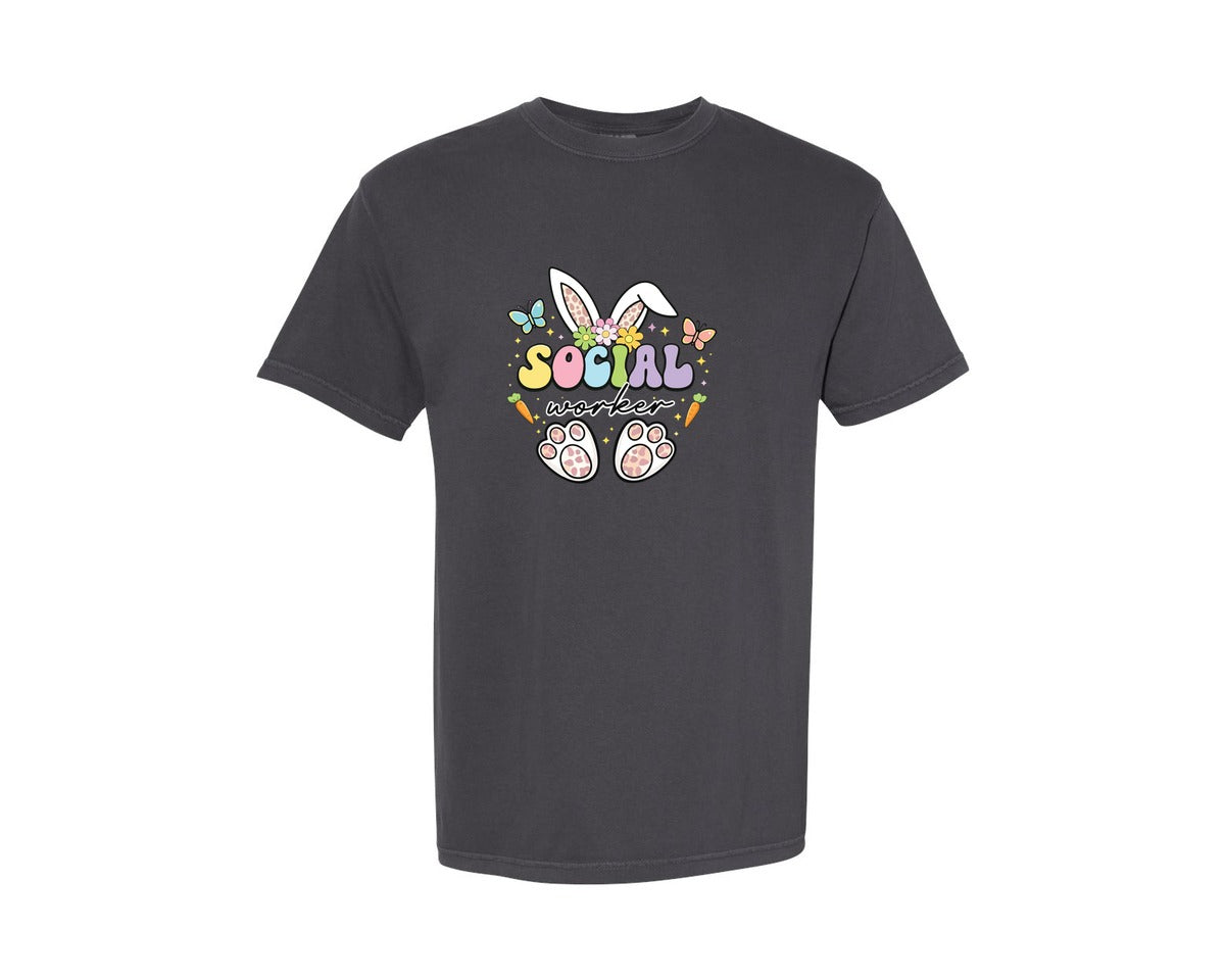 brand:Comfort Colors|color:Graphite|Social Worker Easter Bunny Graphic T-Shirt