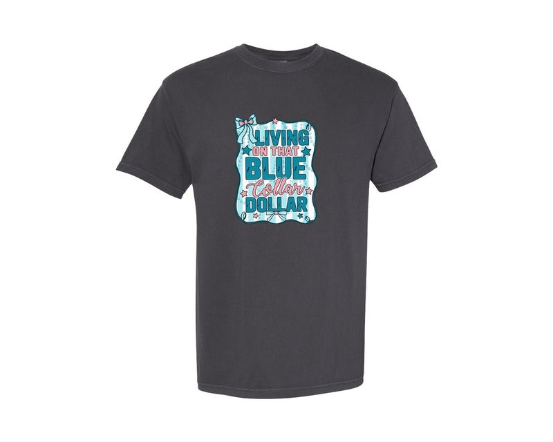 brand:Comfort Colors|color:Graphite|Blue Collar Dollar Preppy Western Graphic T-Shirt