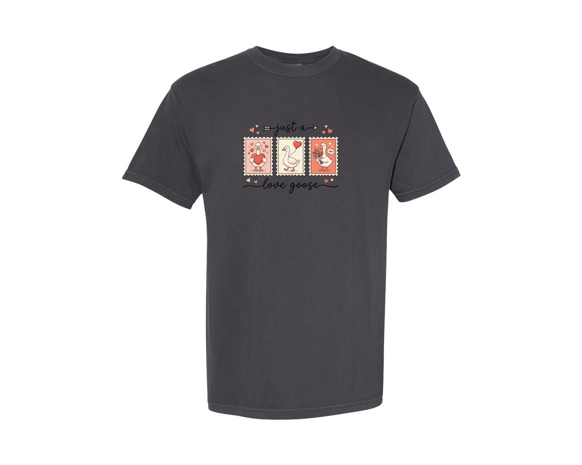 brand:Comfort Colors|color:Graphite|Cute Valentine Goose Stamp Set Graphic T-Shirt