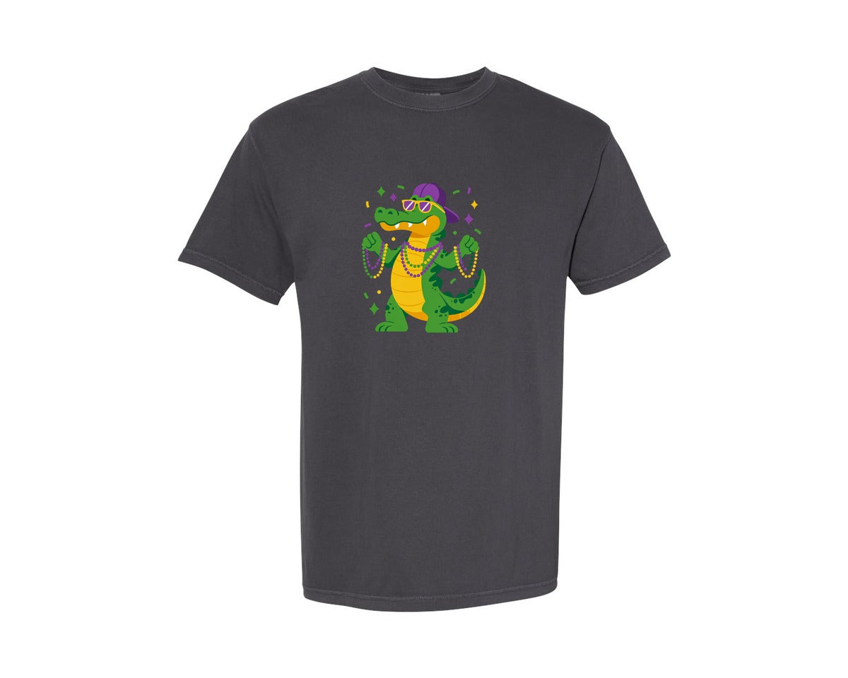 brand:Comfort Colors|color:Graphite|Mardi Gras Alligator 9 Graphic T-Shirt