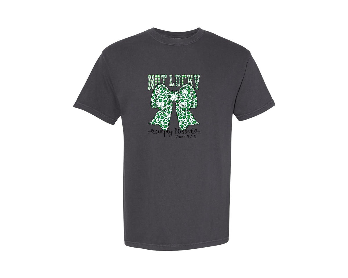 brand:Comfort Colors|color:Graphite|Not Lucky Simply Blessed Roman 47 8 4 Graphic T-Shirt