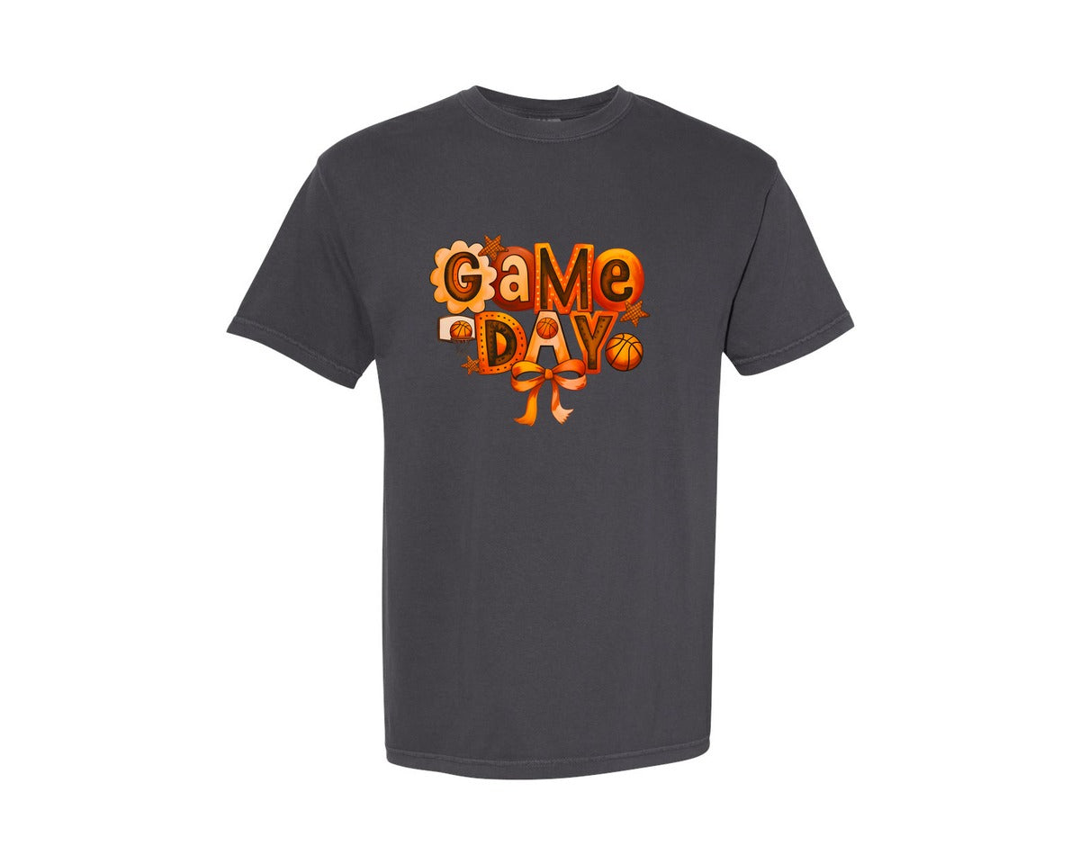 brand:Comfort Colors|color:Graphite|Game Day Coquette Basketball Mom Graphic T-Shirt