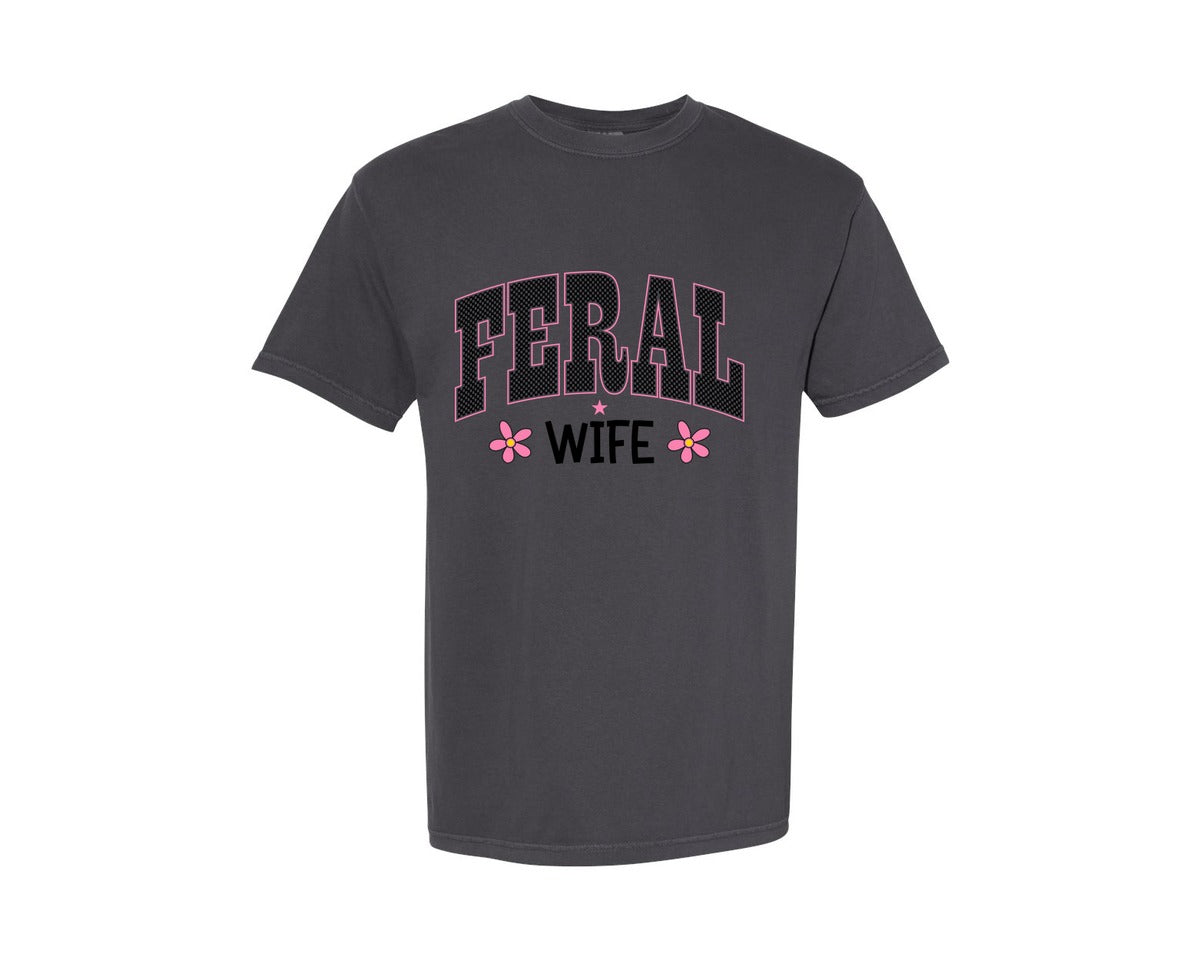 brand:Comfort Colors|color:Graphite|Feral Wife Mom Funny Graphic T-Shirt