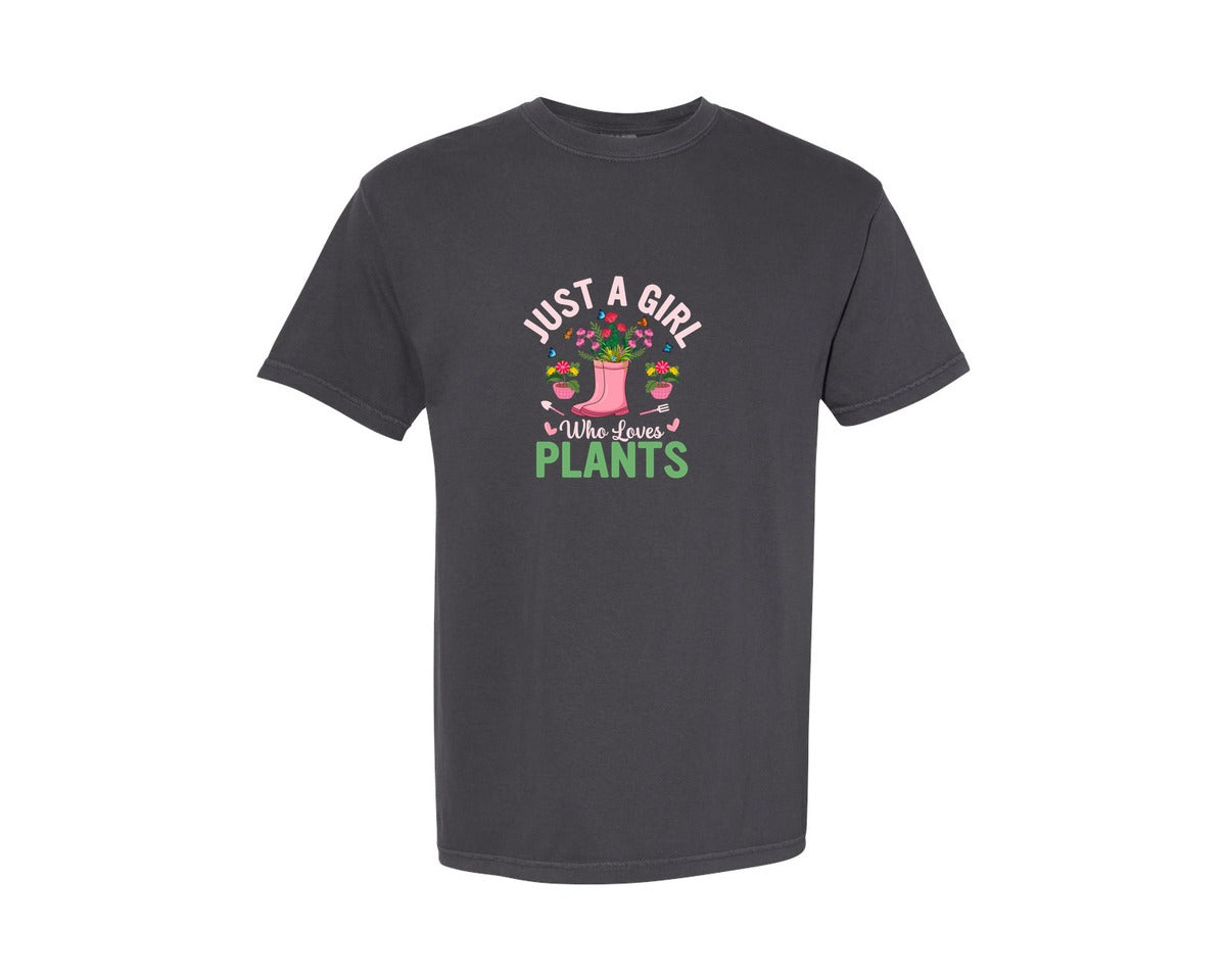 brand:Comfort Colors|color:Graphite|Just A Girl Who Loves Plants 2 Graphic T-Shirt