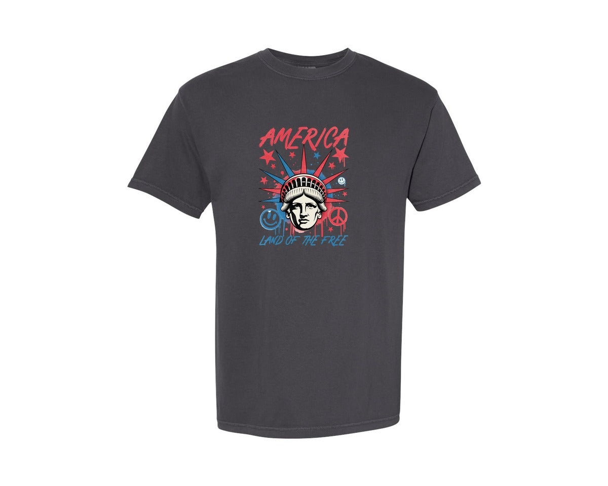 brand:Comfort Colors|color:Graphite|4Th Of July Land Of The Free Liberty Graphic T-Shirt
