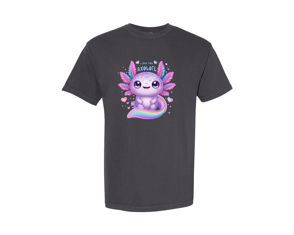 brand:Comfort Colors|color:Graphite|Rainbow Axolotl Cute Pastel Love Graphic T-Shirt