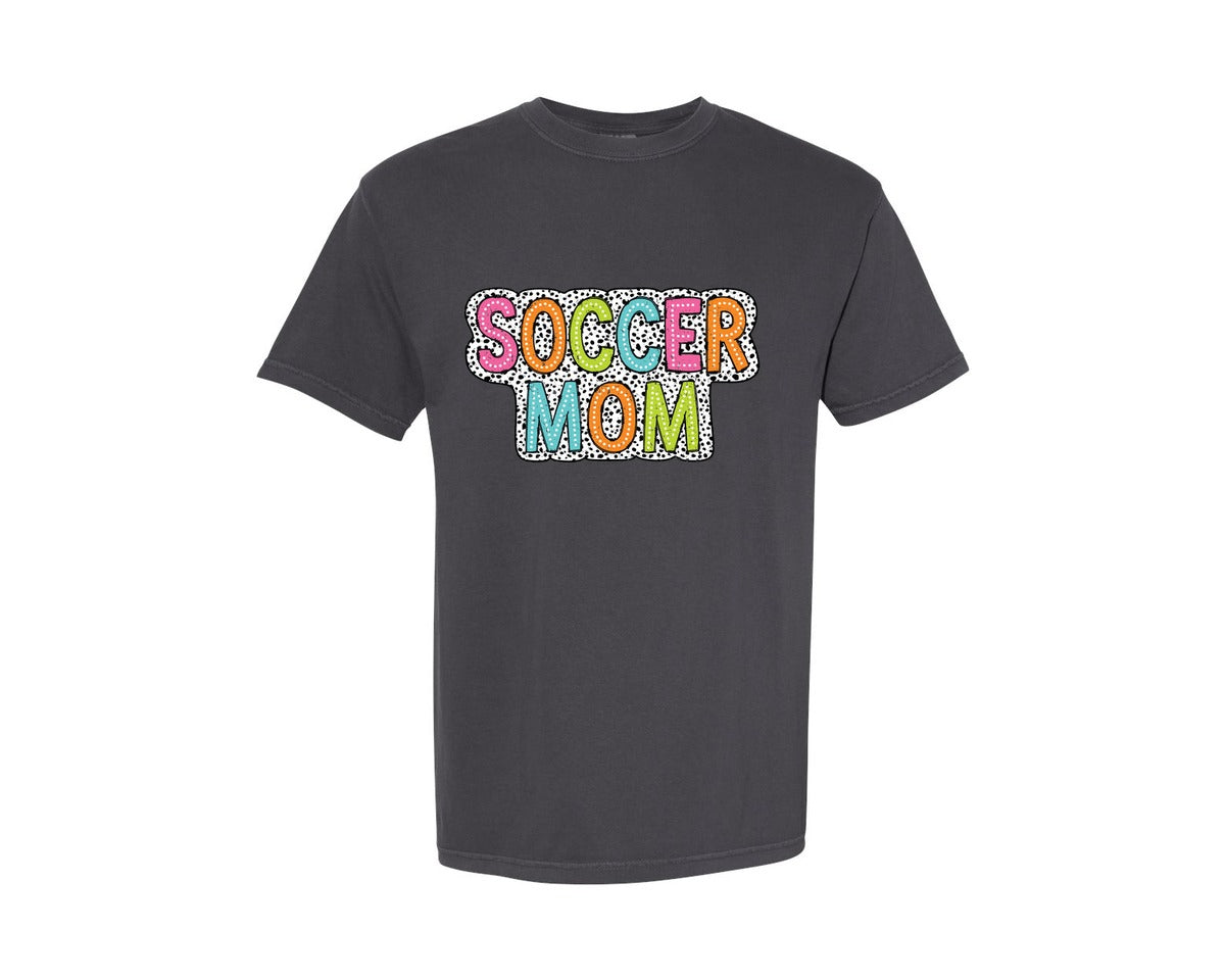 brand:Comfort Colors|color:Graphite|Soccer Mom Dalmatian Dots Mama Graphic T-Shirt
