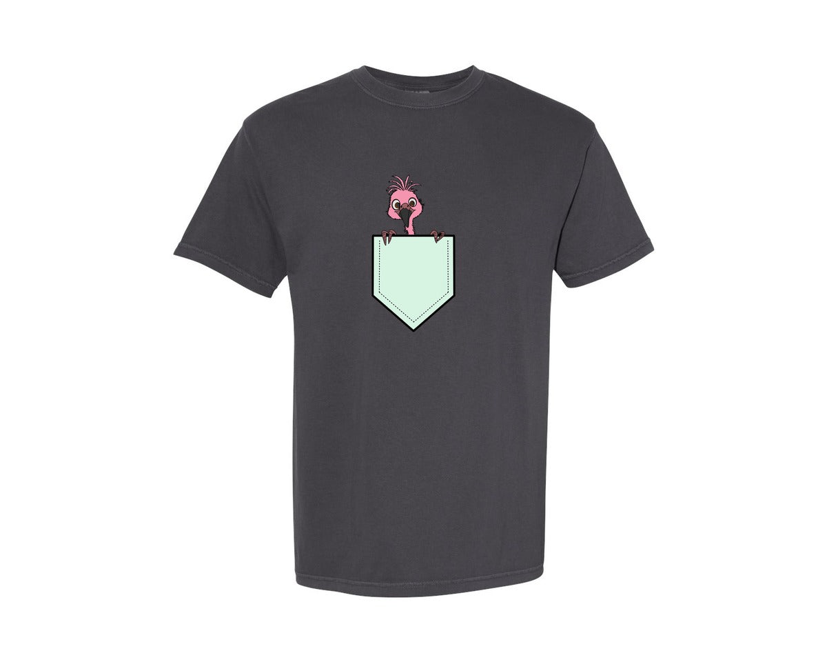 brand:Comfort Colors|color:Graphite|Flamingo Peeking From Pocket Graphic T-Shirt