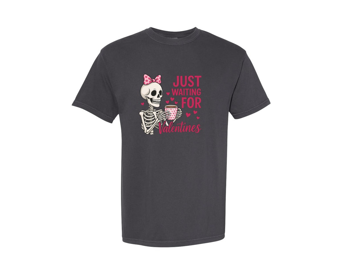 brand:Comfort Colors|color:Graphite|Just Waiting For Valentines 6 Graphic T-Shirt
