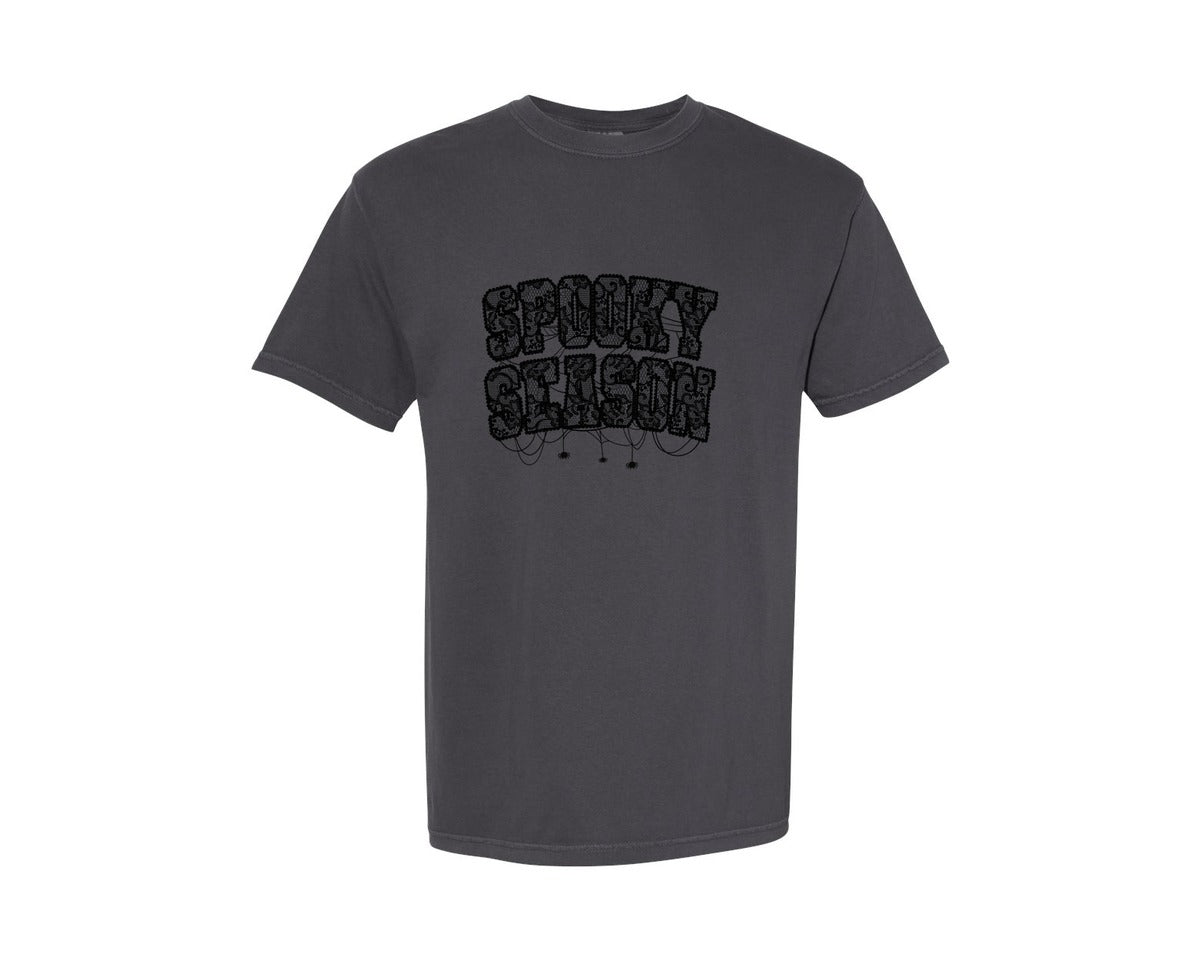 brand:Comfort Colors|color:Graphite|Spooky Season Lace Halloween Gothic Graphic T-Shirt