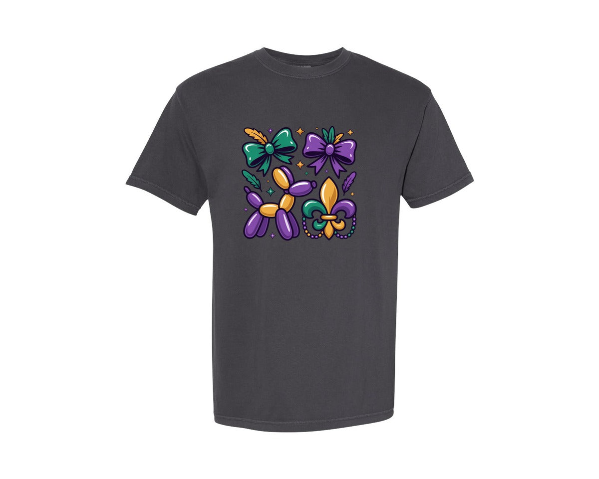 brand:Comfort Colors|color:Graphite|Preppy Mardi Gras Mardi Gras 3 Graphic T-Shirt