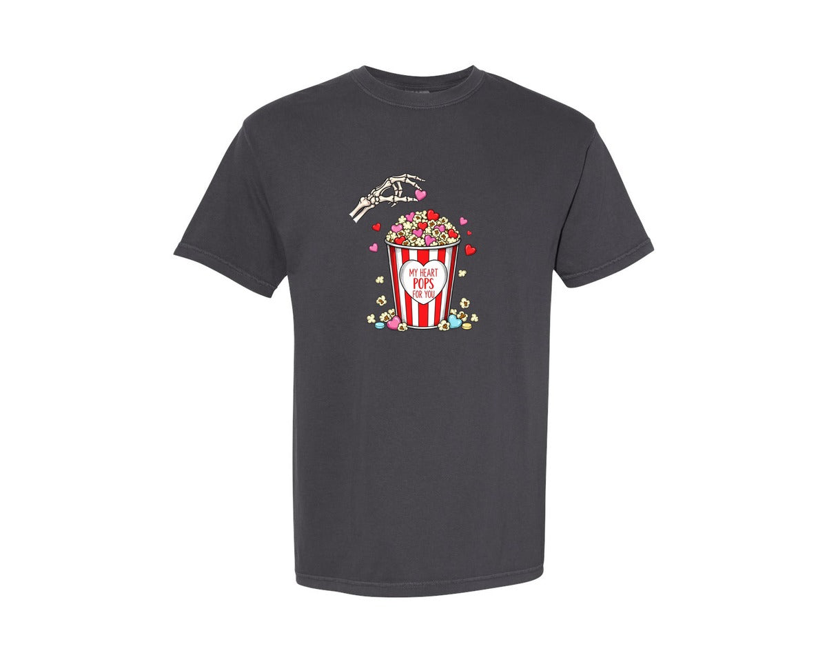 brand:Comfort Colors|color:Graphite|My Heart Pops For You Valentine Popcorn Graphic T-Shirt