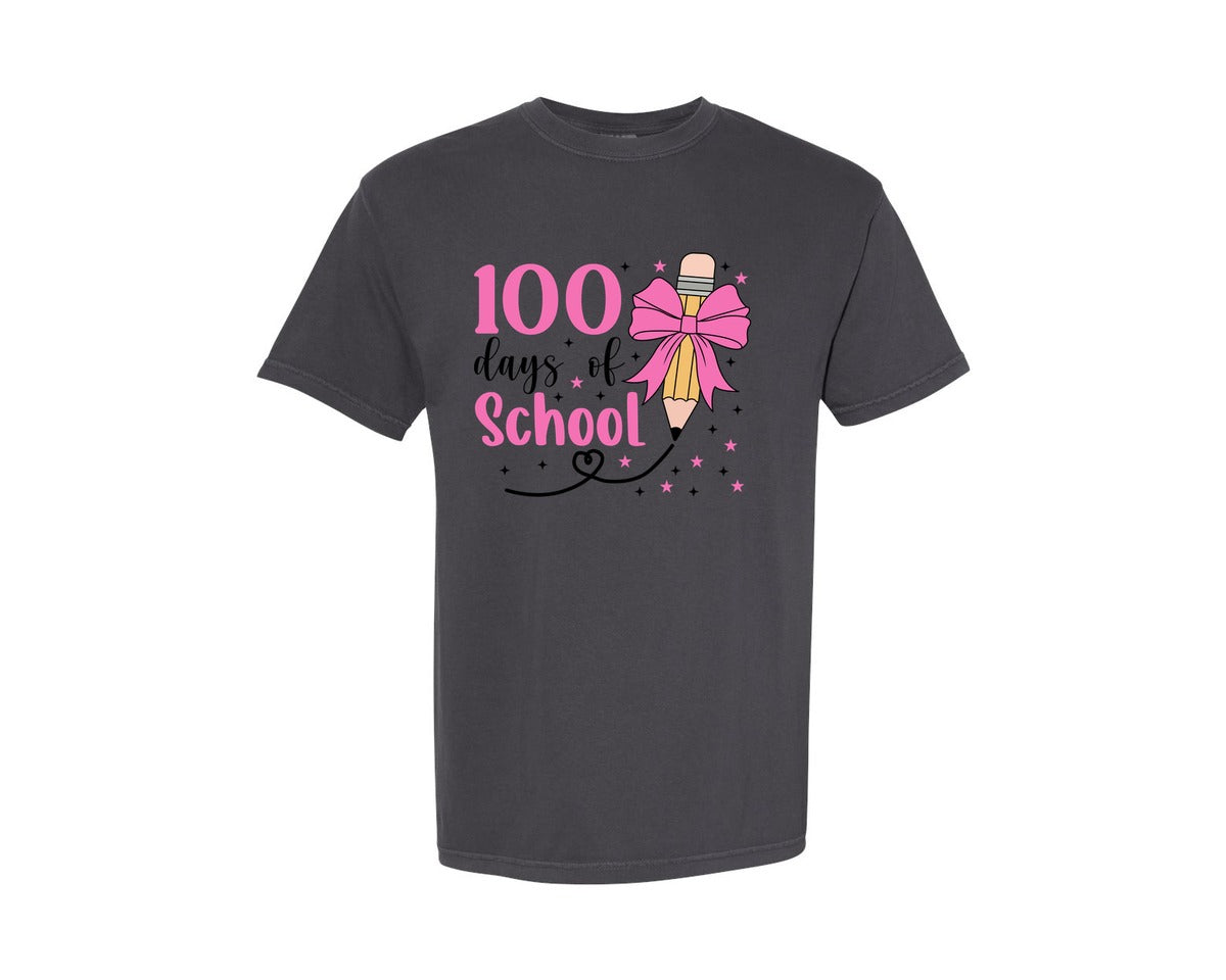 brand:Comfort Colors|color:Graphite|Pencil Coquette Bow 100 Days Of Graphic T-Shirt