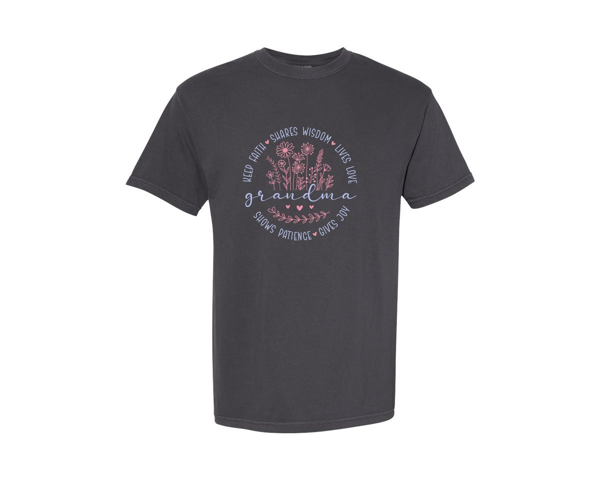 brand:Comfort Colors|color:Graphite|Grandmas Mothers Day Flower Graphic T-Shirt