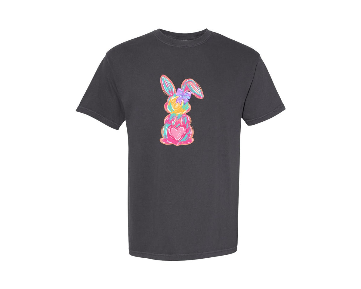 brand:Comfort Colors|color:Graphite|Brushstroke Bunny Pink Easter Graphic T-Shirt