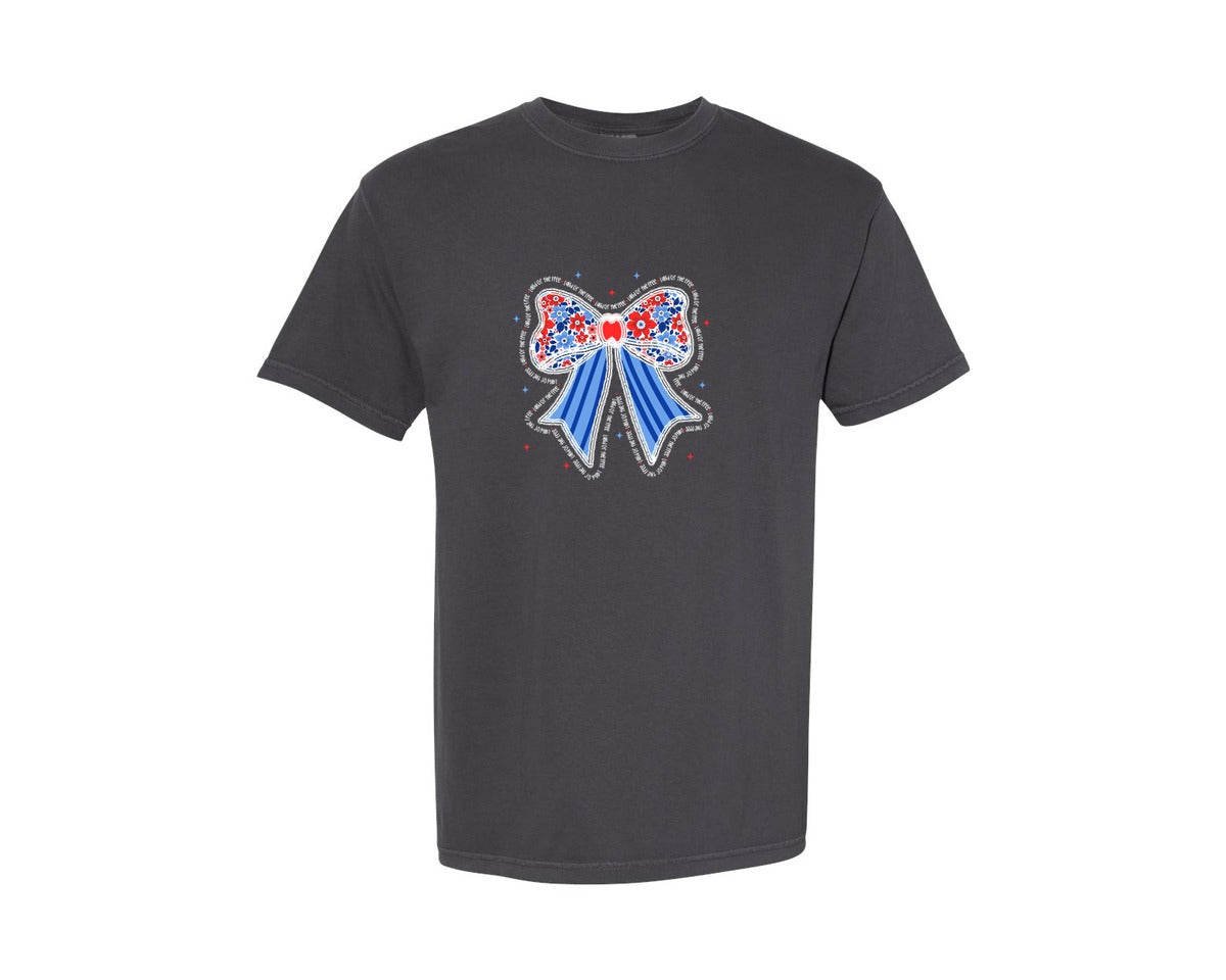 brand:Comfort Colors|color:Graphite|Coquette 4Th Of July Land Of Free Graphic T-Shirt