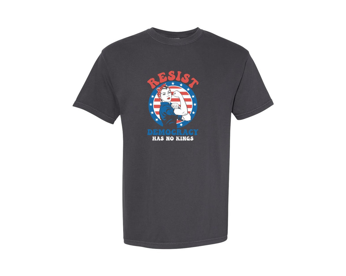 brand:Comfort Colors|color:Graphite|Resist Democracy Has No Kings Shirt Graphic T-Shirt