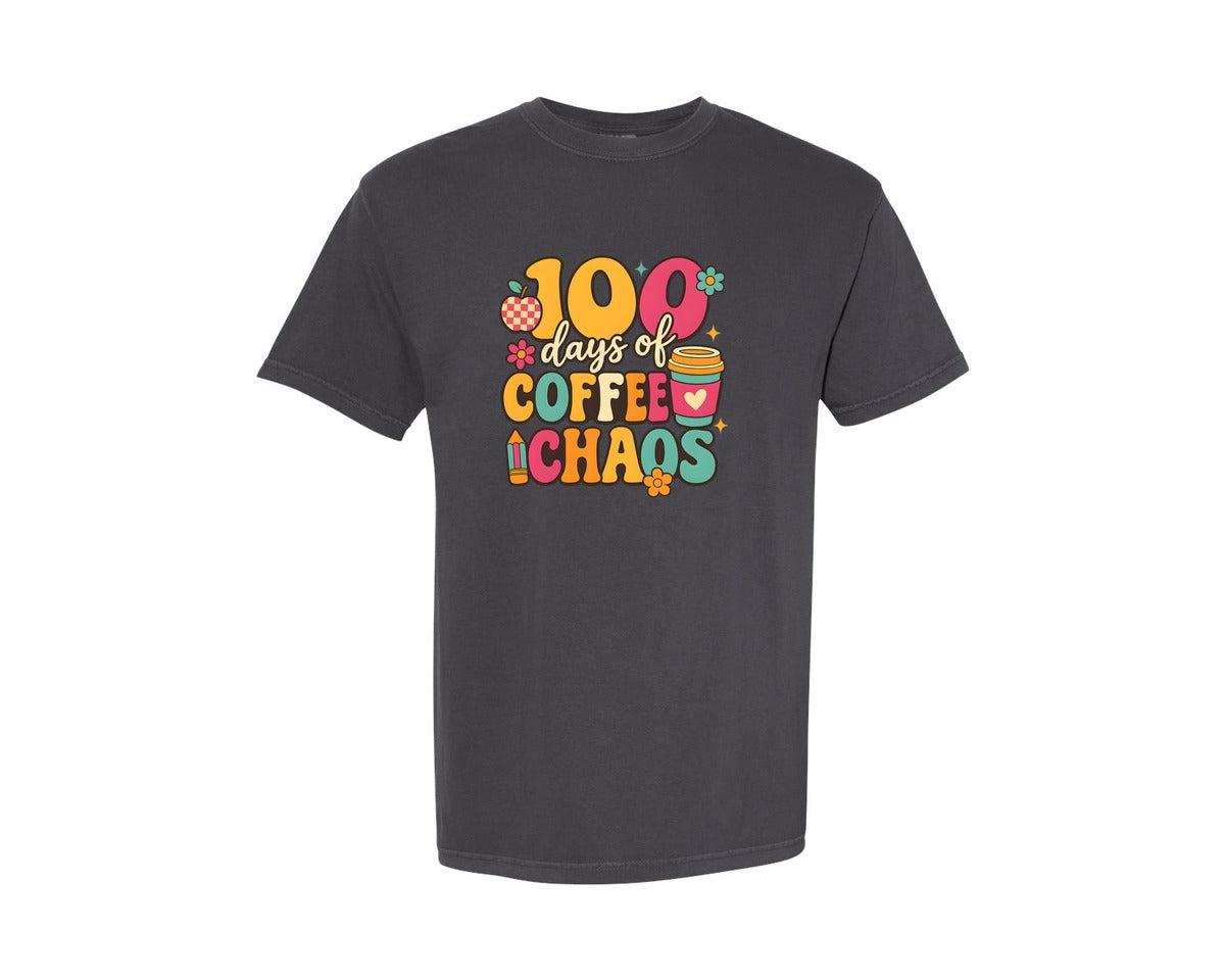 brand:Comfort Colors|color:Graphite|100 Days Of Coffee Chaos Design Art Graphic T-Shirt