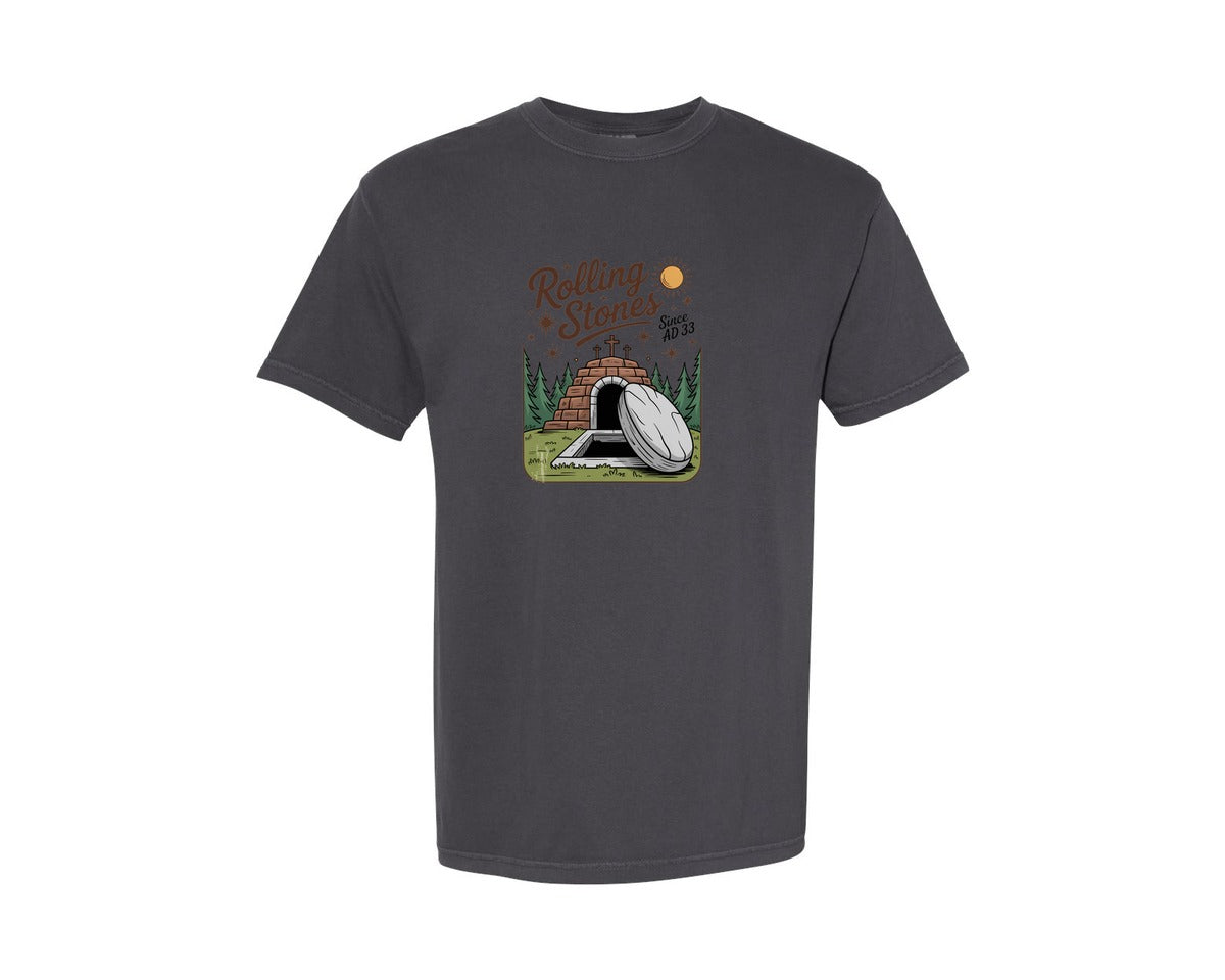 brand:Comfort Colors|color:Graphite|Rolling Stones He Is Risen Graphic T-Shirt