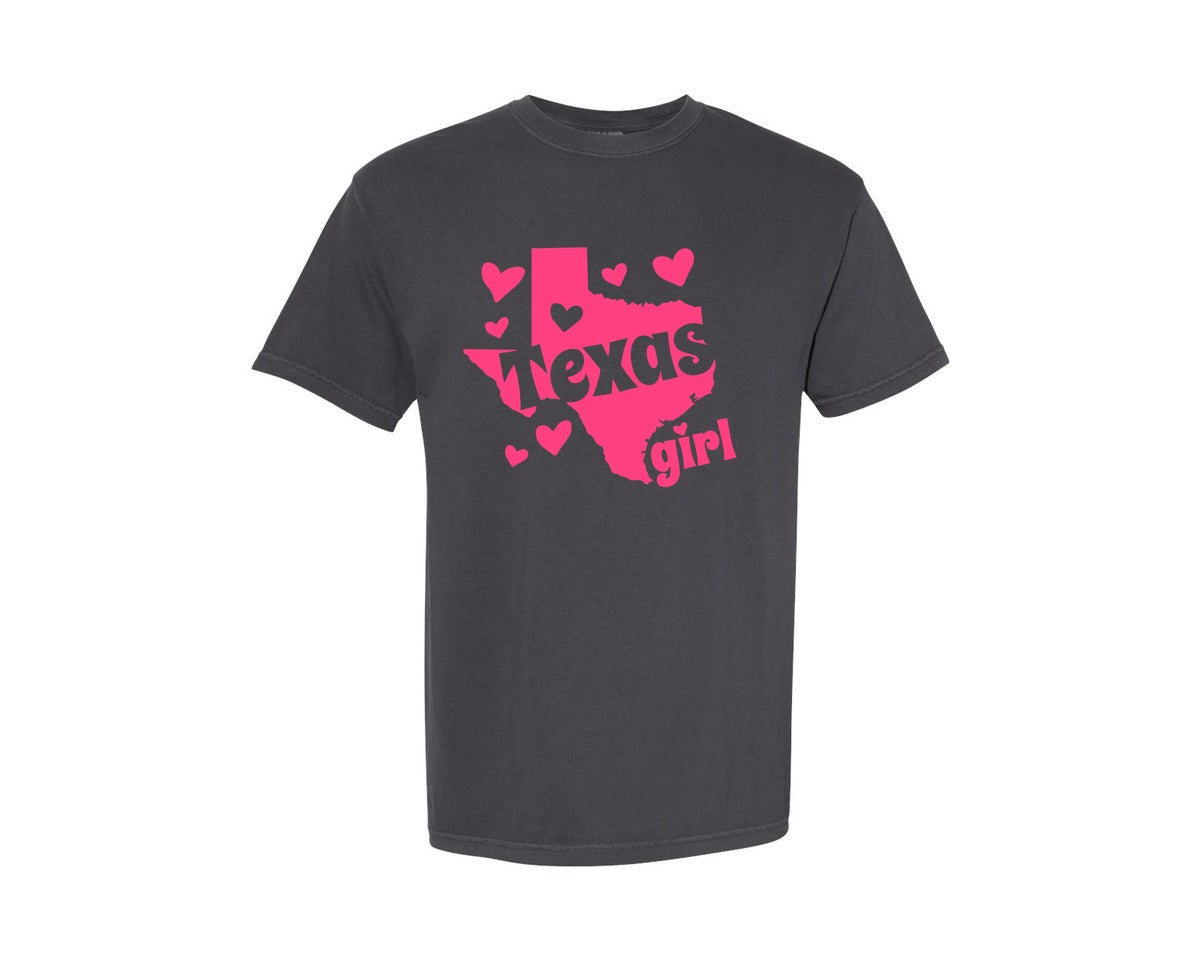 brand:Comfort Colors|color:Graphite|Texas Girl Graphic T-Shirt