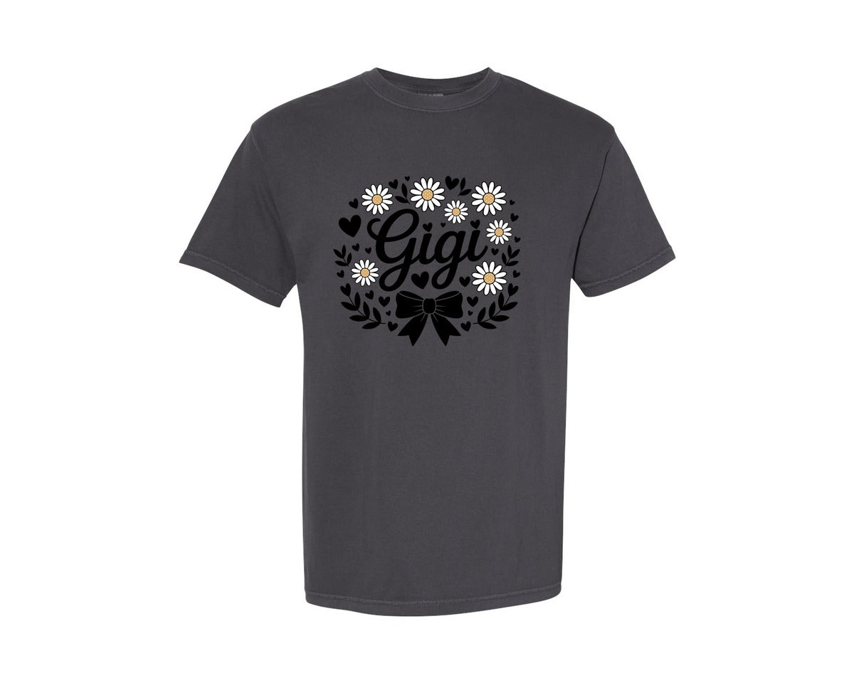 brand:Comfort Colors|color:Graphite|Gigi Daisy Flowers Bow Hearts Graphic T-Shirt