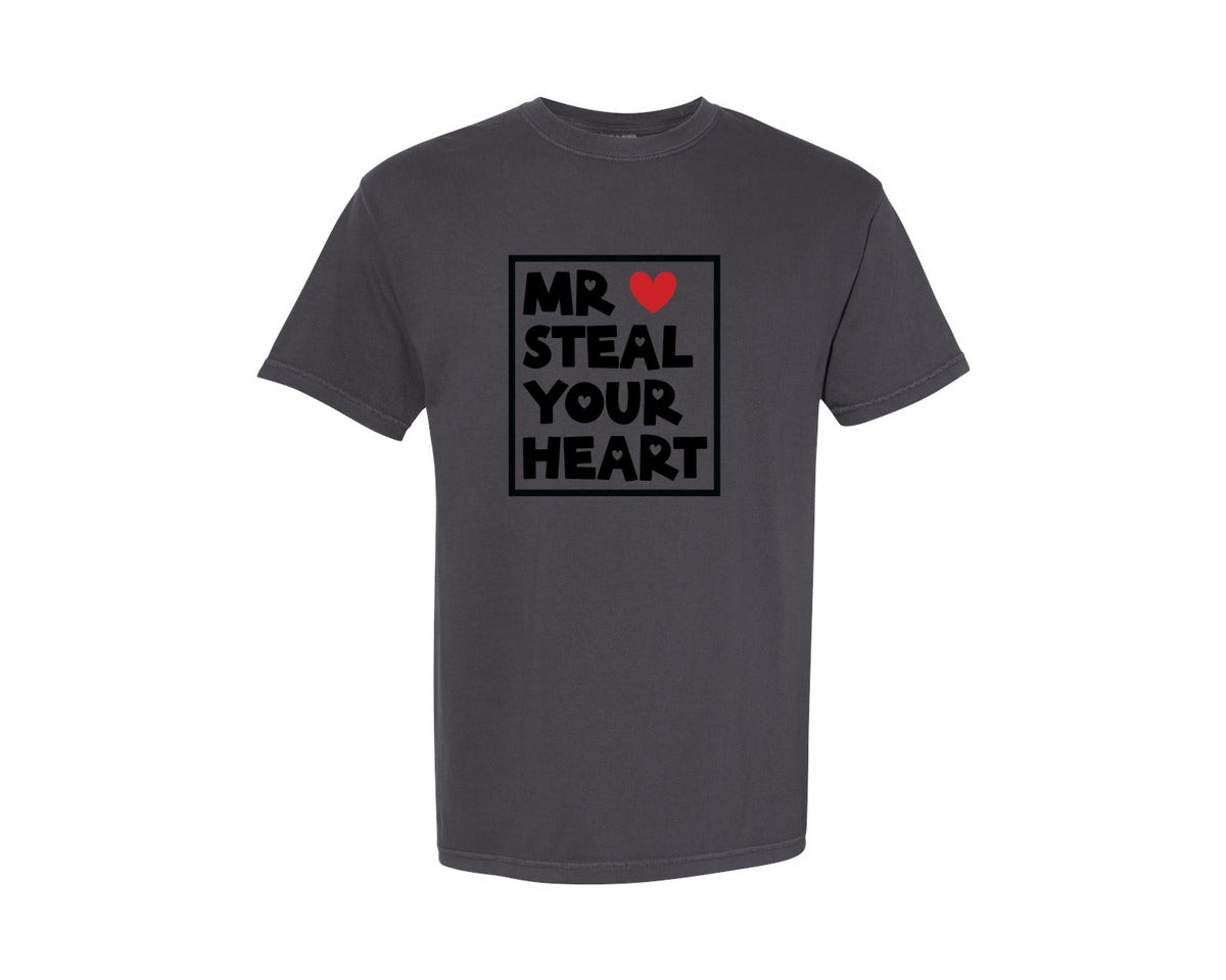 brand:Comfort Colors|color:Graphite|Mr Steal Your Heart Boy Valentine 2 Graphic T-Shirt