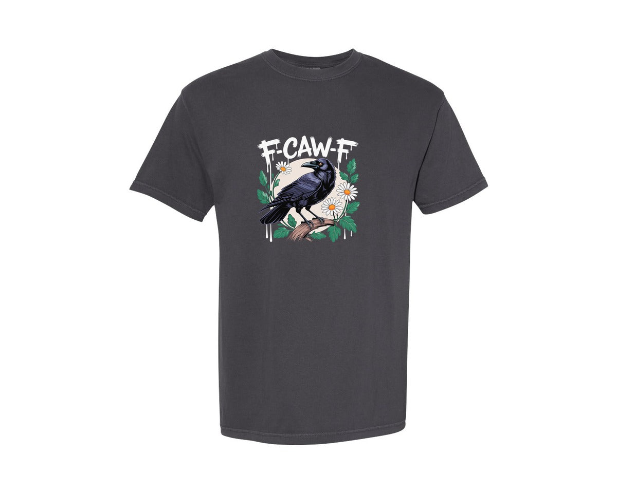 brand:Comfort Colors|color:Graphite|F Caw F Funny Raven Flowers Graphic T-Shirt