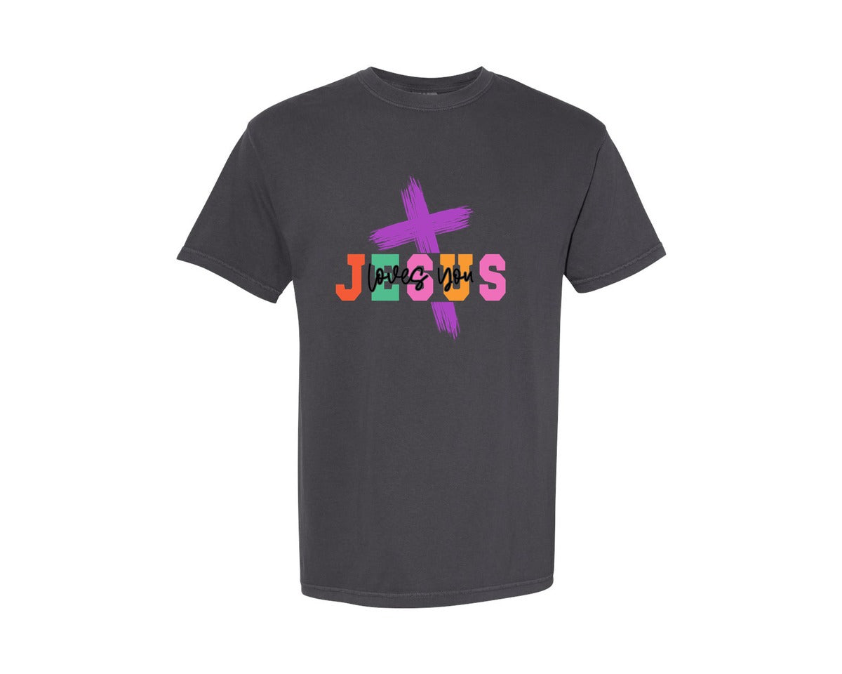 brand:Comfort Colors|color:Graphite|Jesus Loves You Christian 3 Graphic T-Shirt