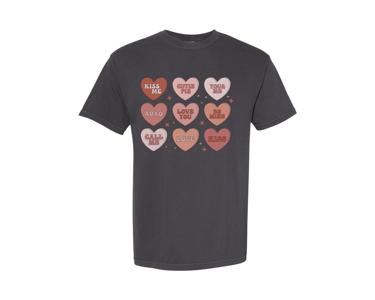 brand:Comfort Colors|color:Graphite|Conversation Hearts Valentine 2 Graphic T-Shirt