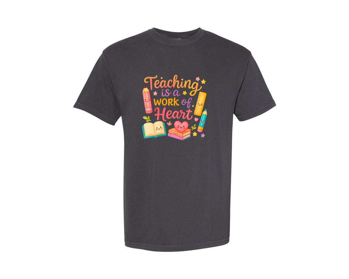 brand:Comfort Colors|color:Graphite|Teaching Is A Work Of Heart Shirt 2 Graphic T-Shirt