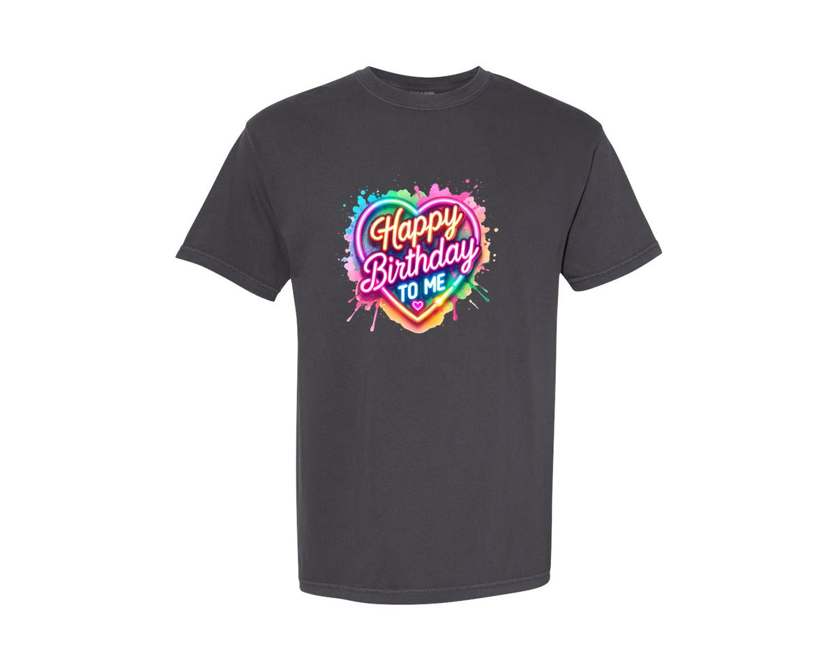 brand:Comfort Colors|color:Graphite|Neon Happy Birthday To Me Heart Graphic T-Shirt