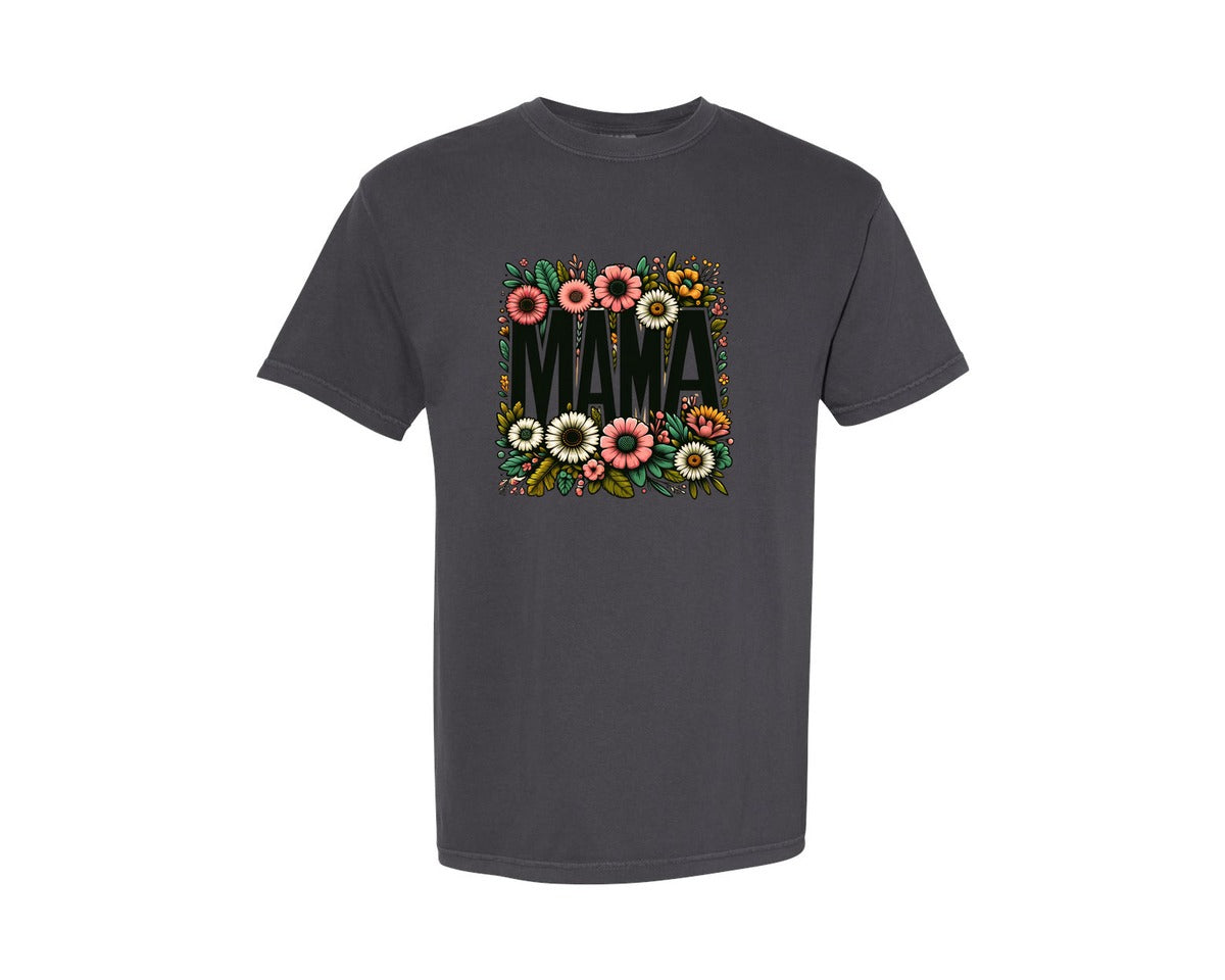 brand:Comfort Colors|color:Graphite|Floral Mama Mama Graphic T-Shirt