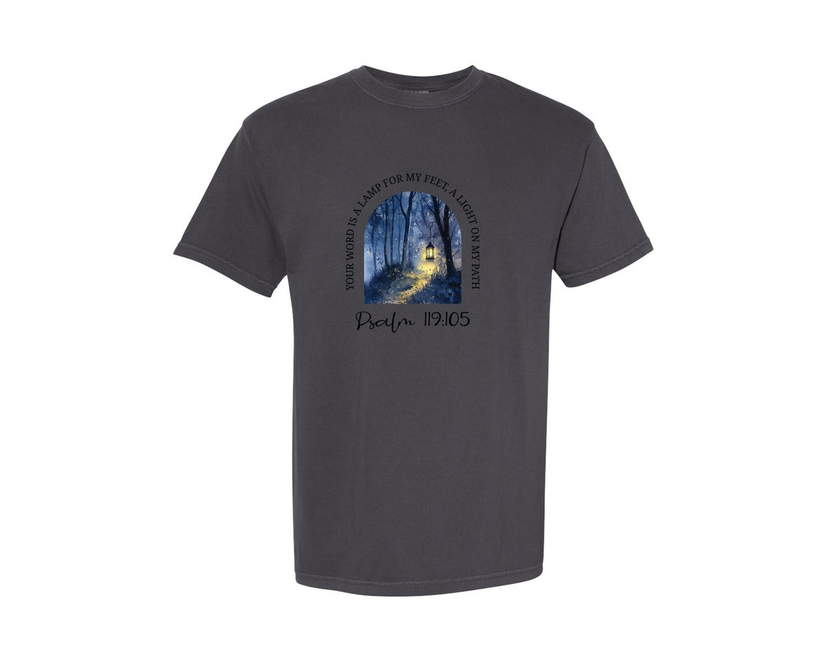 brand:Comfort Colors|color:Graphite|Christian Bible Verse Psalm 119105 Graphic T-Shirt