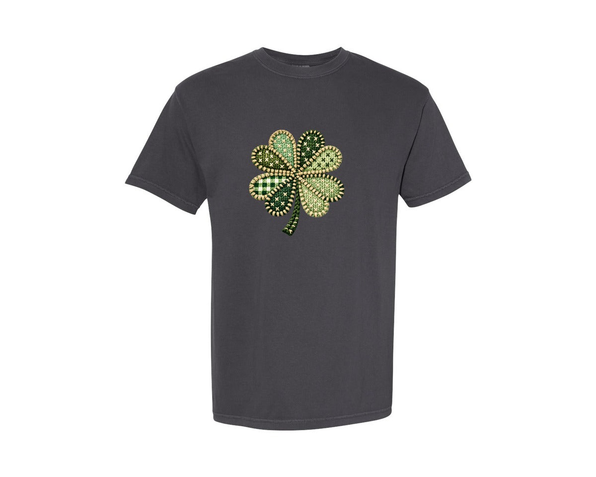 brand:Comfort Colors|color:Graphite|Patchwork St Patricks Day Shamrock 7 Graphic T-Shirt