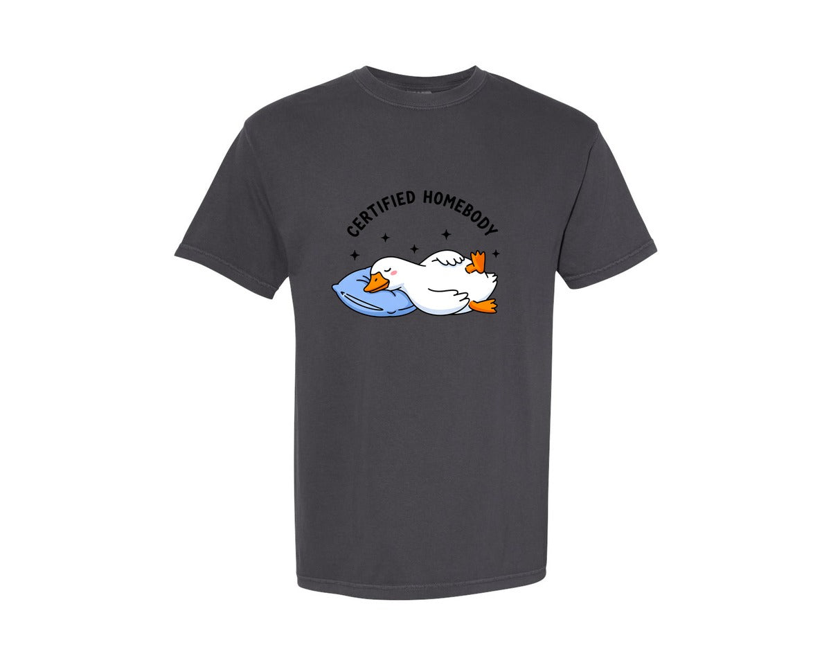 brand:Comfort Colors|color:Graphite|Certified Homebody Goose Graphic T-Shirt