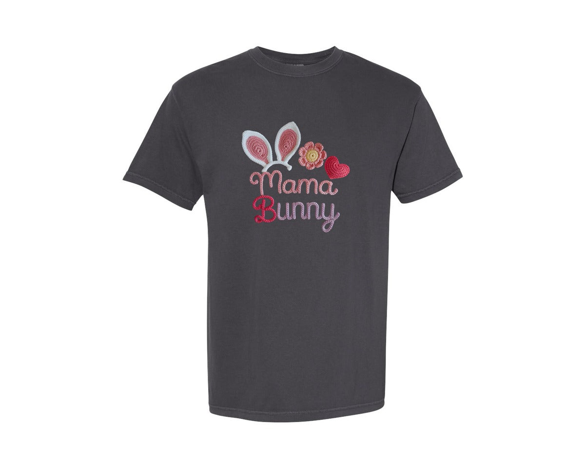 brand:Comfort Colors|color:Graphite|Mama Bunny Crochet Easter Design 3 Graphic T-Shirt
