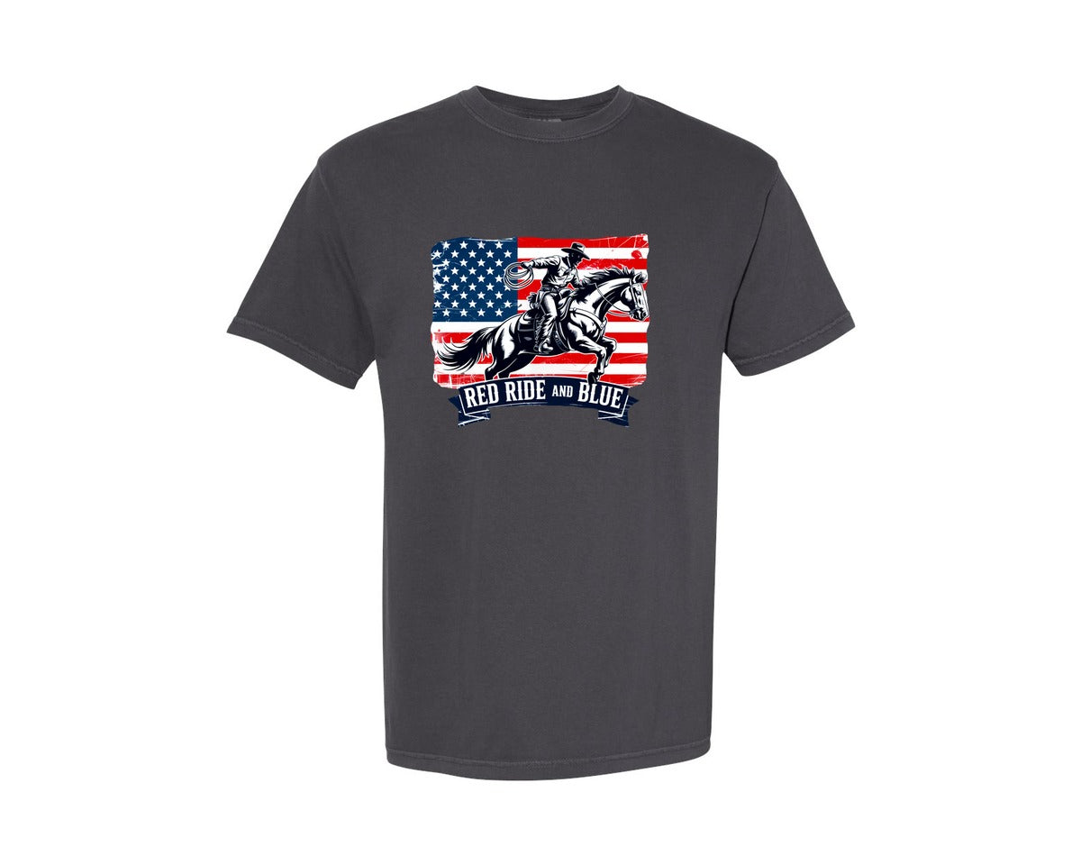 brand:Comfort Colors|color:Graphite|American Cowboy Rodeo Graphic T-Shirt