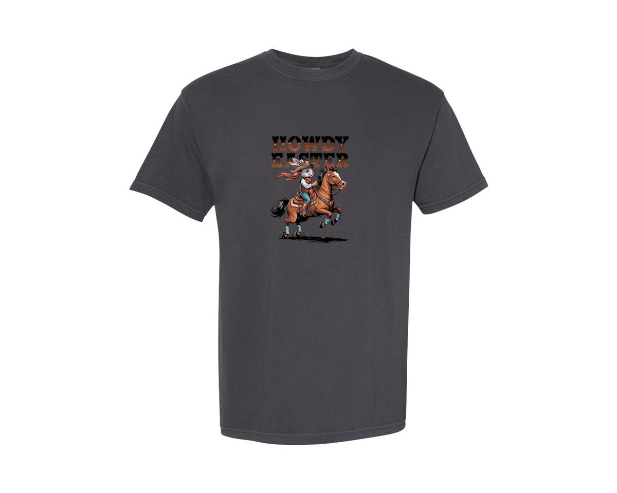 brand:Comfort Colors|color:Graphite|Western Howdy Easter Cowboy Bunny Ostern Graphic T-Shirt