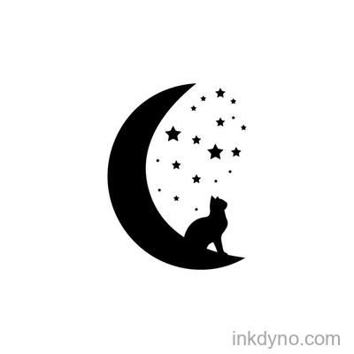 Silhouette of Cat Sitting on the Moon