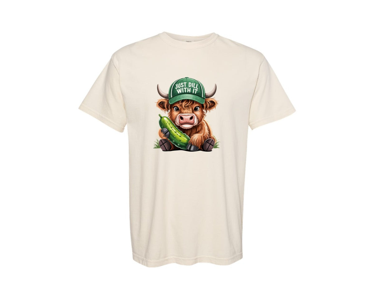 brand:Comfort Colors|color:Ivory|Dill Cow Funny Pickle Hat Design Graphic T-Shirt